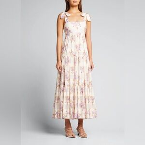 Zimmermann Cream Maxi Dress with Lavender Floral Tie-Straps